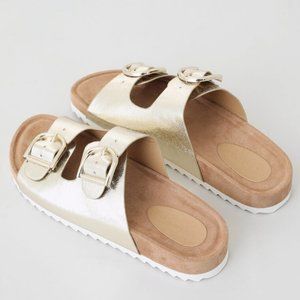 GOLD FAUX LEATHER MULES